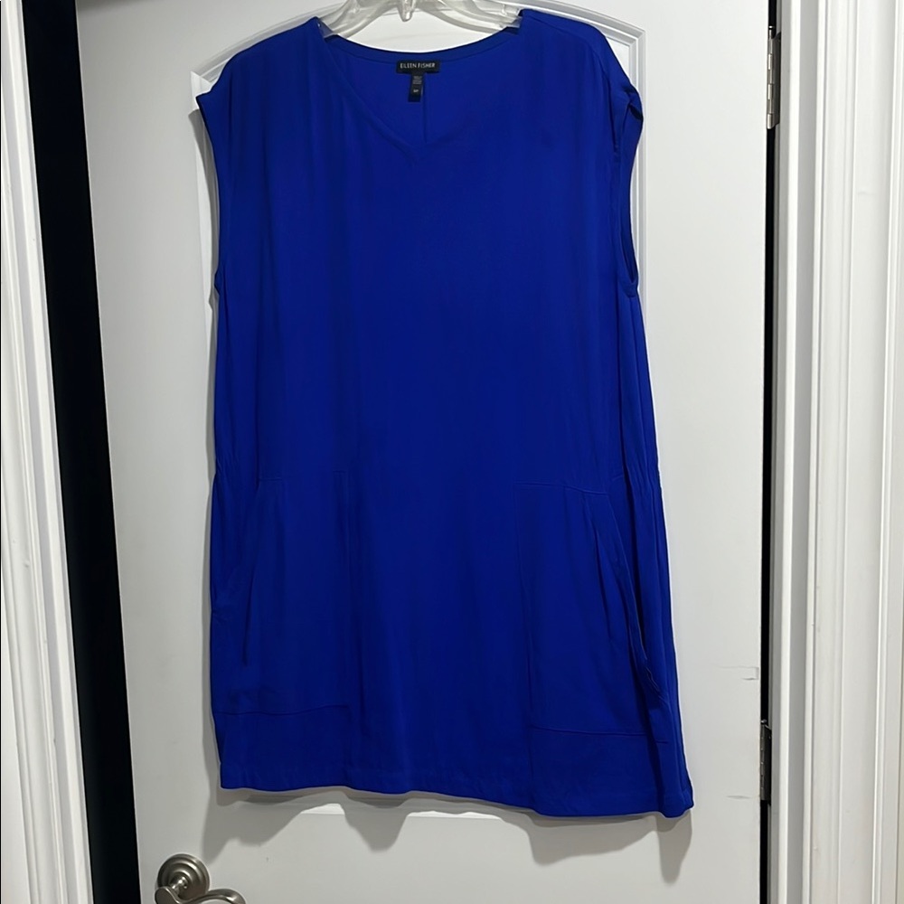 Eileen Fisher Silk Cobalt Blue Sleeveless Boxy Tunic